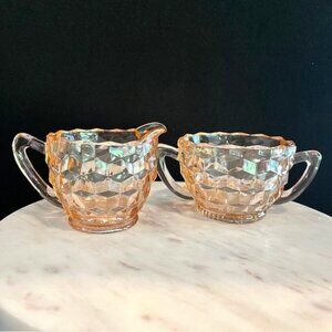 Pink Depression Glass Cubist Jeanette Mid Century MCM Sugar and Creamer